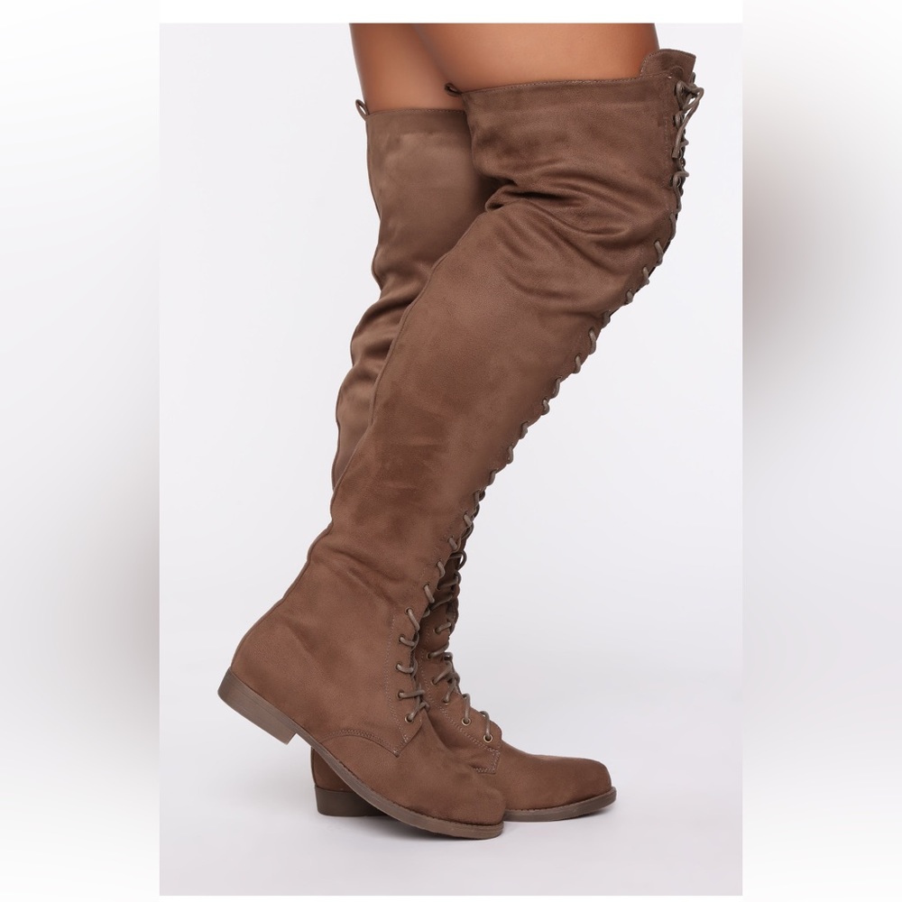 Taupe Flat Over the Knee Boots